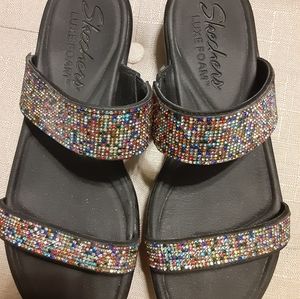 Skechers luxe foam multi colored sparkle sandals.